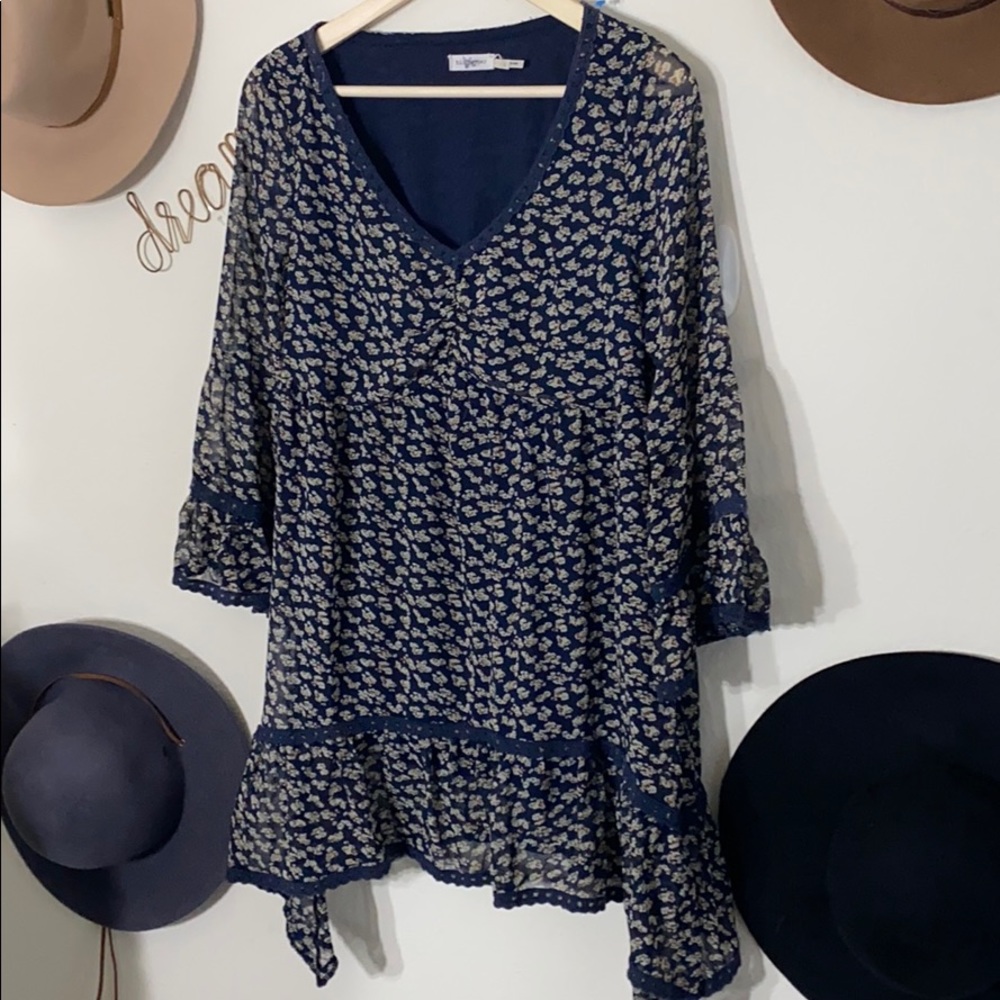 Anthropologie Blu Pepper floral tunic bell sleeve